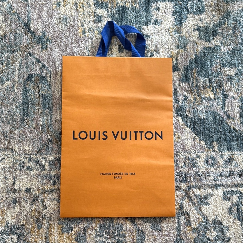 Louis Vuitton Vibrant Orange shopping Bag with Blue Handles